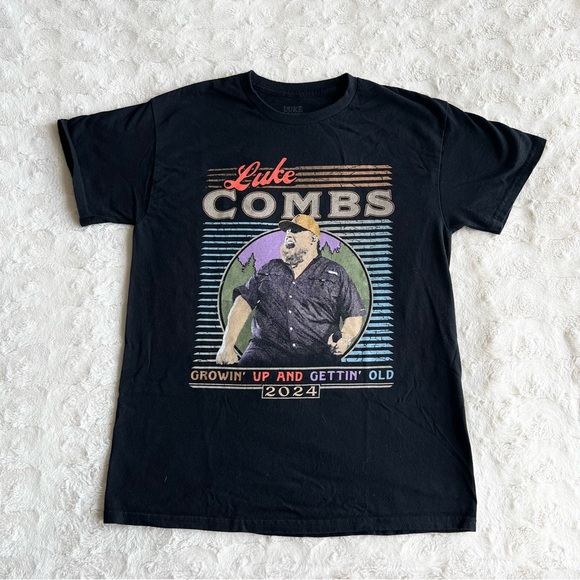 Luke Combs Shirt Tee Adult Medium Black Growin Up Gettin Old Tour 2024 Logo READ - Picture 1 of 10